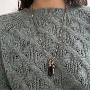 Barneys NY Sterling silver dagger skull crystal necklace